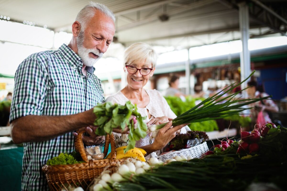 Couple at farmers market.