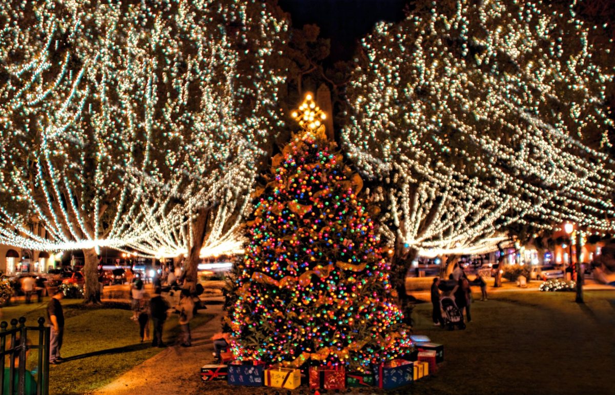 Christmas tree and lights above
