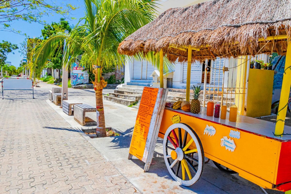 orange tropical juice shop on wheels
