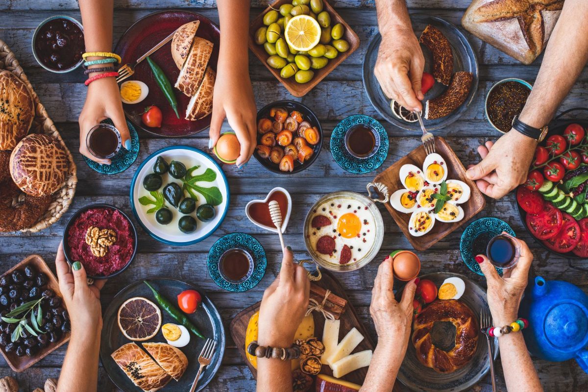 breakfast foods on a table